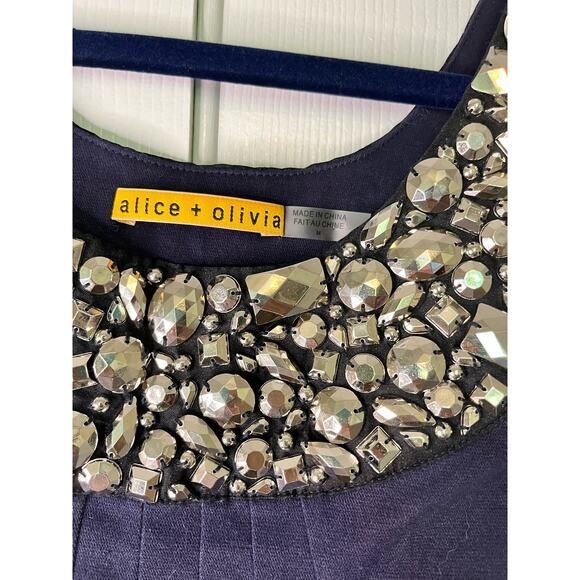 Alice‎ and Olivia Navy Embellished Trapeze Mini Dress Medium - Picture 5 of 12